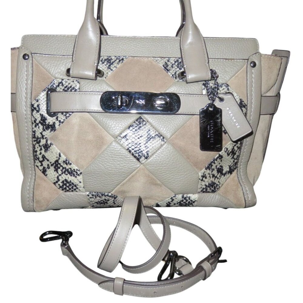 Coach 2015 Swagger 27 Patchwork Soft Suede & Exotic Embossed Leather 2 Way Tote